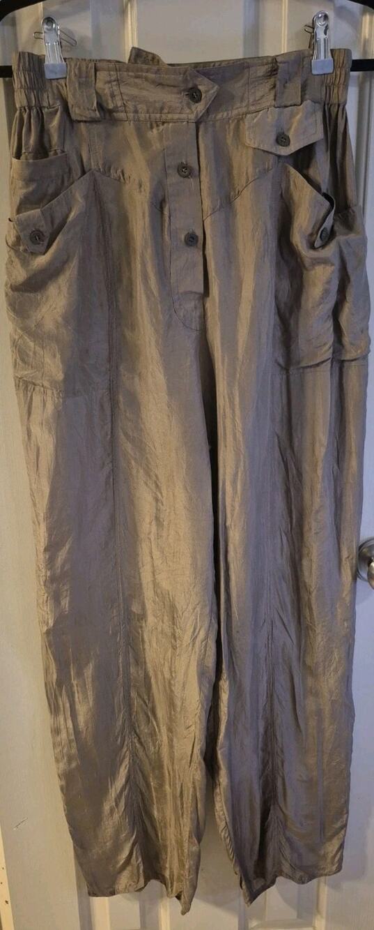 Vtg Y2K Changes 100% Silk Cargo Olive Pants Womens 10 McBling Bratz Utility